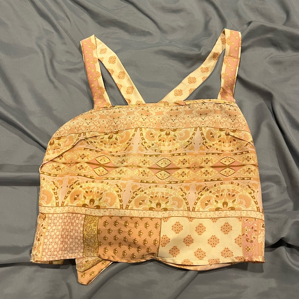 western aztec crop top tie back
